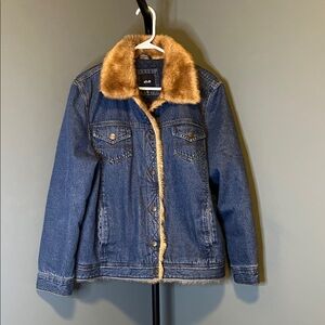 Women's Blue Denim Jacket with Faux Fur Collar